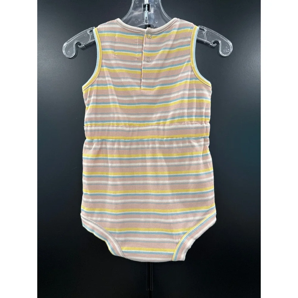 Vignette Baby Girls Pastel Stripe Ribbed Romper Sleeveless Pink Yellow 9-12M NEW